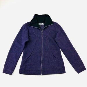 Ibex Alana Merino Wool Blend Zip Up Jacket in a plum purple color Womens Small